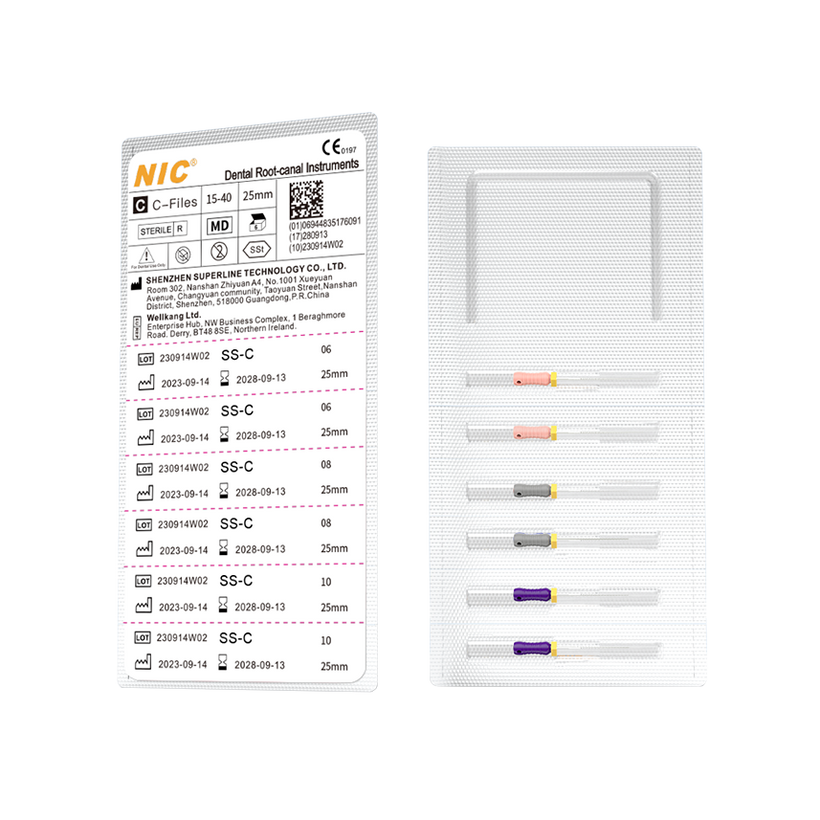 NIC® SS C Files sterile stainless steel hand file assortment